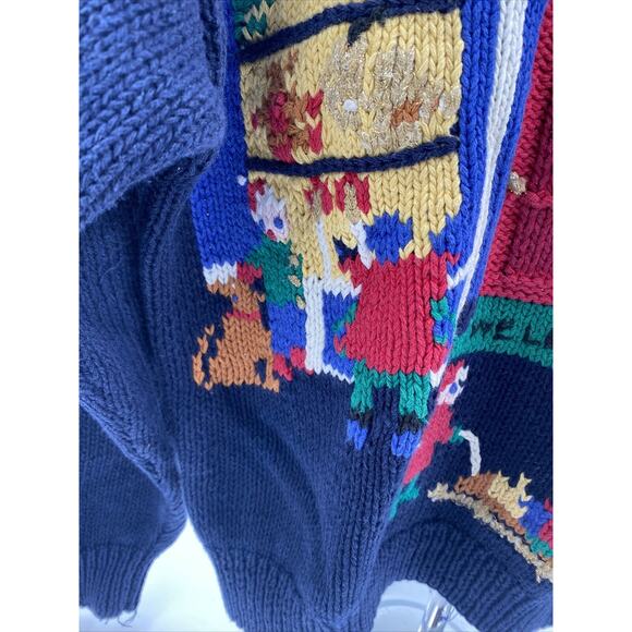 Vintage Robert Scott M Blue Christmas Sweater Crew Neck Sled Tree Wreath - Picture 7 of 12